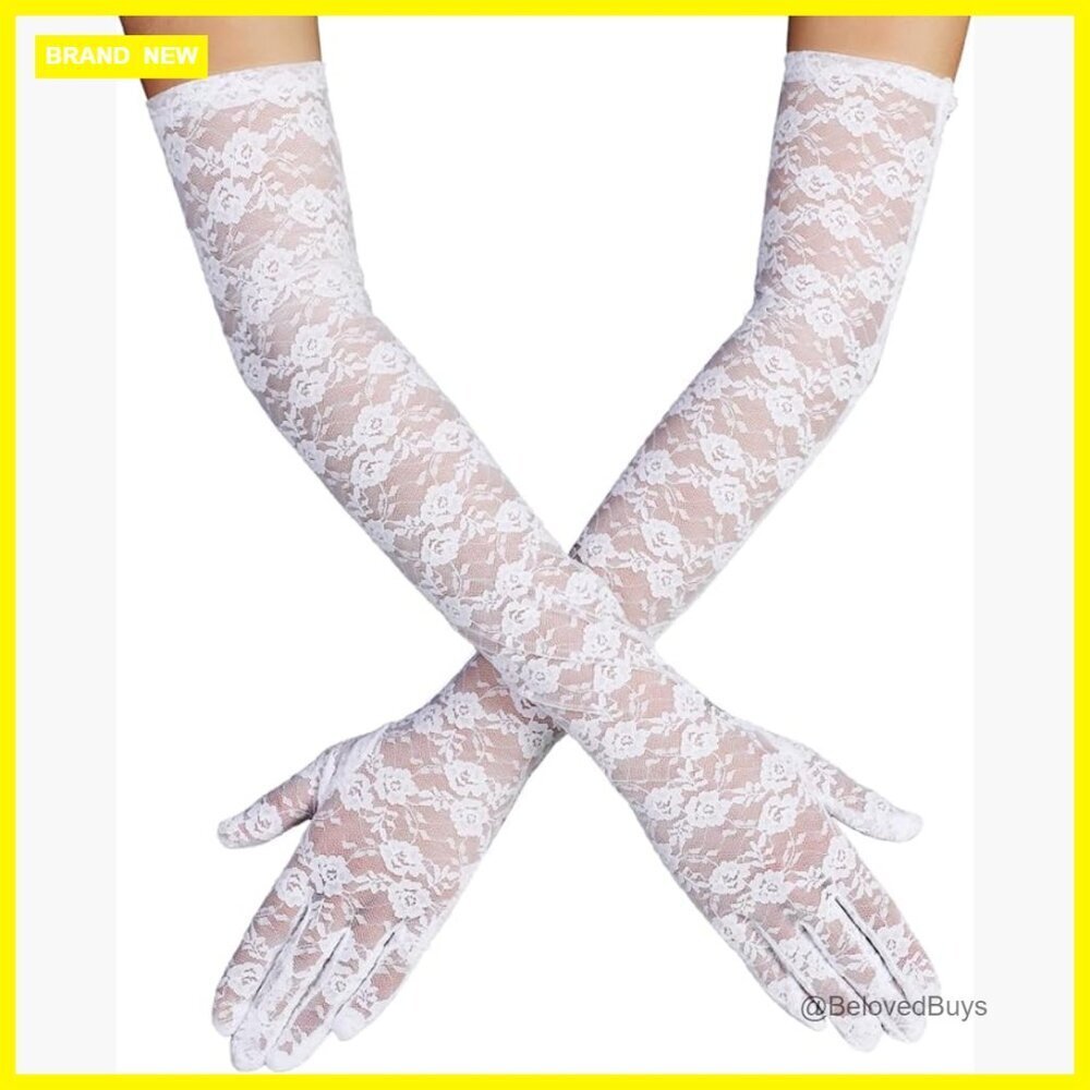 Long Lace Gloves for Formal Events, 54cm Length, Hand Wash Only